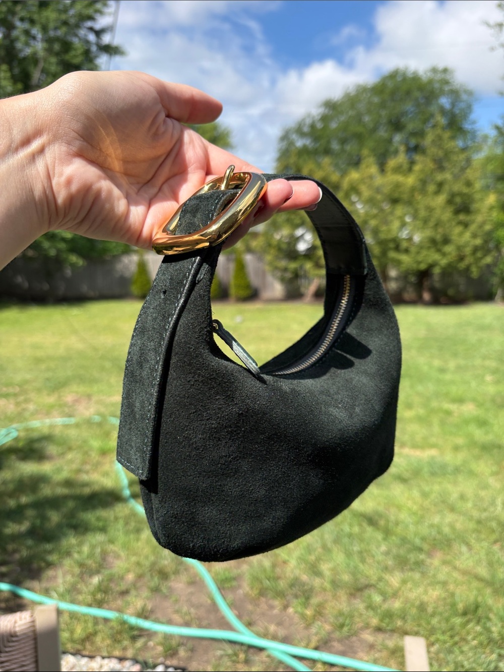 Madewell Dark Green Suede Mini Hobo Bag with Gold Hardware - Picture 10 of 10